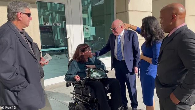 Samantha Markle is seen outside the courtroom in Tampa, Florida on Wednesday as she tries to convince a judge to allow her defamation case against Meghan Markle to proceed