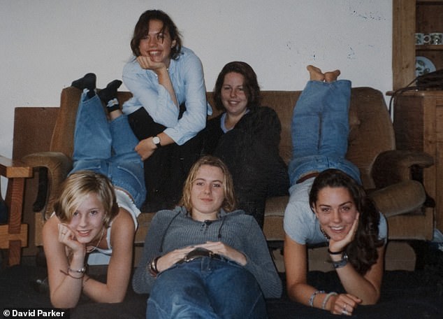 Pictured: The future Princess of Wales, far right, with friends at Marlborough College in 1998. Left to right: Ruth Currie, Meryl Lawry-White, Gemma Williamson, Rebecca James and Kate