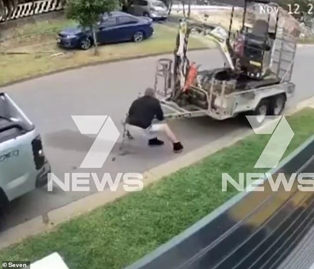 A North Adelaide man chased a trailer-mounted excavator after he forgot to place blocks under the wheels, leading to a foot race, a test of strength between man and machine