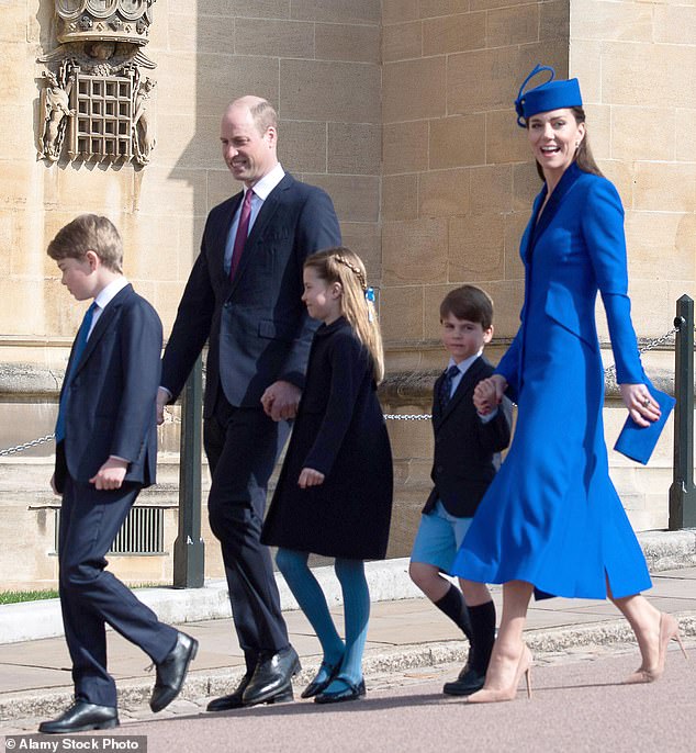 Dressed to impress in matching shades of royal blue, Kate and William arrived with Prince George, Princess Charlotte and Prince Louis to attend the Easter Morning Service at St. George's Chapel in April this year.