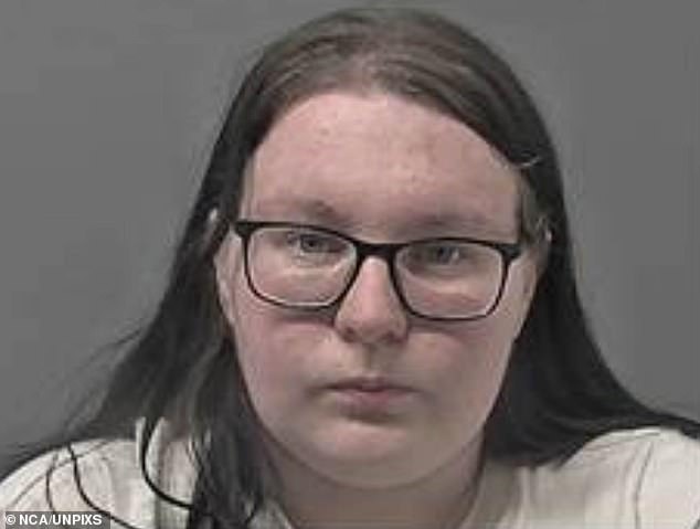 Toni Andrews, 23, (pictured) 'bombarded' the man with sexual messages because she was 'in love' with him and got carried away with his 'pedophilic fantasies' about children, Hull Crown Court Heard