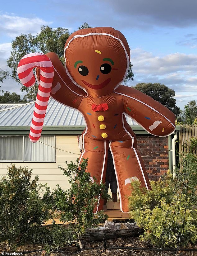 Helen from Western Australia placed a four-metre high inflatable gingerbread man in her backyard