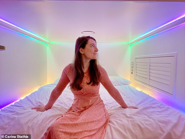 Carina Stathis (above) checked into CityHub in Copenhagen, which offers sleeping pods to guests