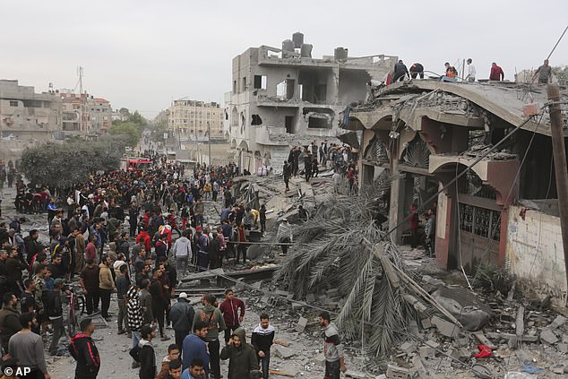 Destroyed buildings can be seen in the Gaza Strip on November 22