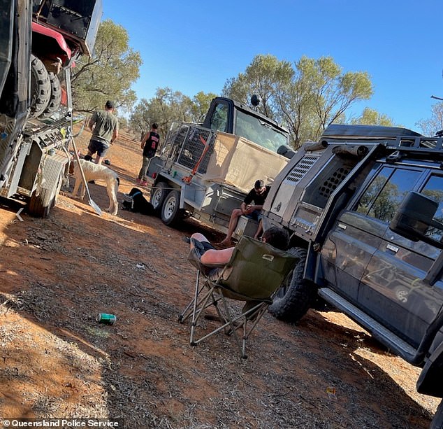One man in the group (pictured at the Wippo Creek campsite) initially claimed Mr Rivers had disappeared while chasing hunting dogs, but later said he was last seen swimming.