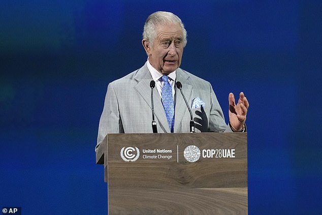 King Charles III speaks during an opening ceremony at the COP28 UN climate summit