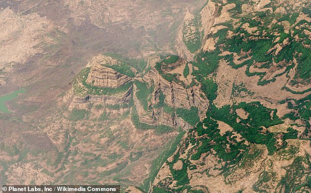 Huge areas of western India were carved and grooved by lava flows from the massive Deccan Traps volcano more than 66 million years ago.  Above, a SkySat satellite image of the Deccan Traps taken in March 2018 over the state of Maharashtra in India.