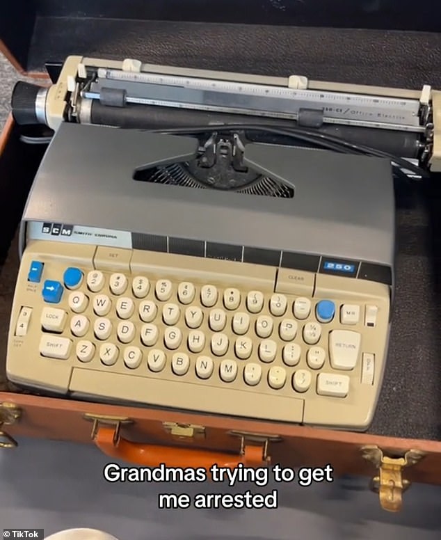 Gaffney, who was visibly stunned by the gift, then turned the camera to the suitcase and opened it, revealing the vintage Smith Corona 250 typewriter inside.