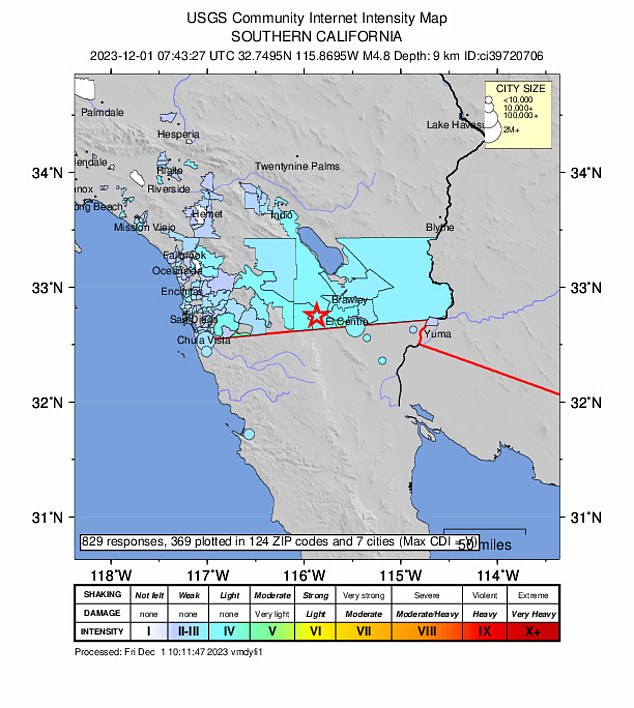 A map illustrating the level of shaking in the affected areas