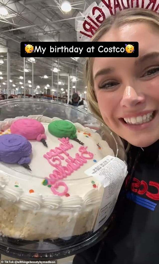 After the family enjoyed dinner, Madison turned the camera to show a cake decorated with colorful frosting donated by Costco employees