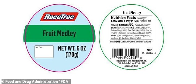 Fruit from the Freshness Guaranteed and RaceTrac brands was sold in clear square or round plastic containers