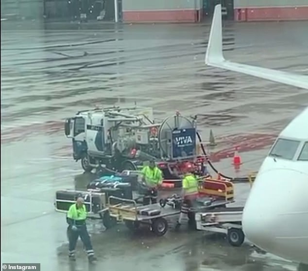 While waiting to board their flight, members of the band Chimers noticed their instruments being thrown onto a trailer and onto the conveyor belt by baggage handlers (photo)