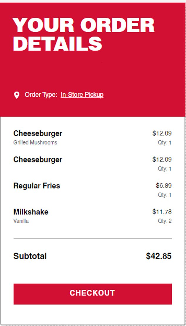 According to the current Five Guys menu, regular-sized cheeseburgers cost $12.09 each, while regular fries cost $6.89.  and milkshakes cost $5.89 each