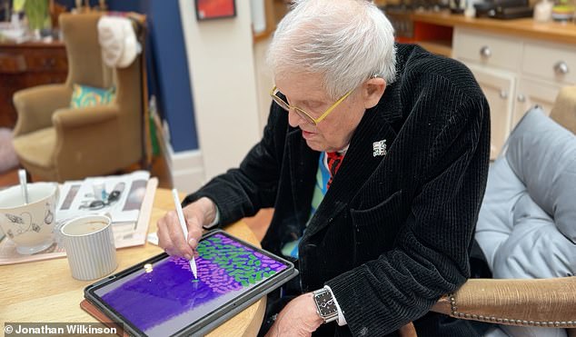 He is widely regarded as one of the world's greatest living artists.  And now David Hockney, 86, has unveiled his latest artwork - next to London's Battersea Power Station, no less.