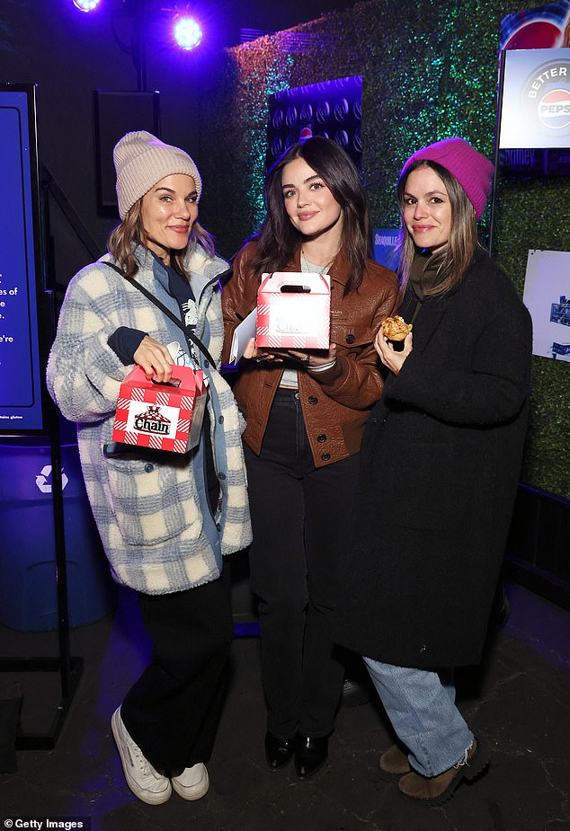 Lucy Hale, 34, wore a brown leather jacket and jeans and was joined by Rachel Bilson, 42, who looked cozy in a black jacket and purple beanie