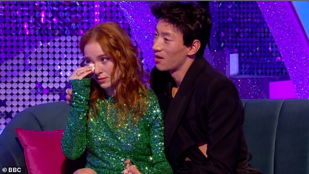 Angela broke down in tears as she discussed her shock Strictly exit on Monday's It Takes Two