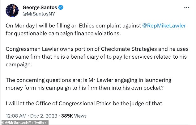 Santos lashed out at his former colleagues on X, formerly Twitter, the day after he was expelled from the House of Representatives