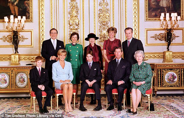 Lady Susan served the late queen for over sixty years without incident.  Pictured: With the royal family on the day of Prince William's confirmation at Windsor Castle