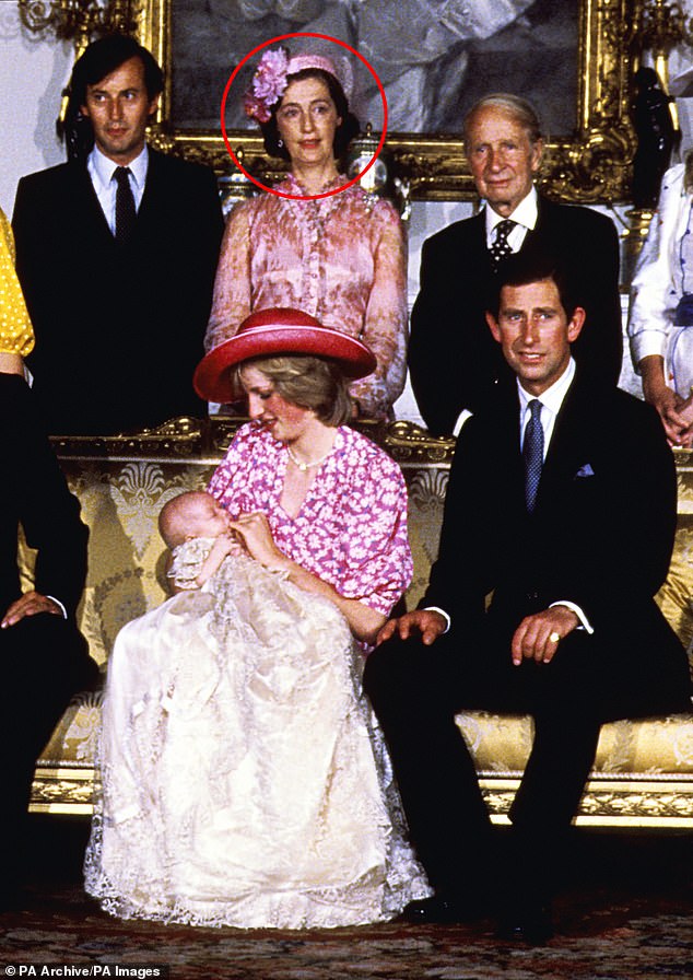 The then Prince and Princess of Wales with their eldest son Prince William at his christening, where Lady Susan was chosen as his godmother