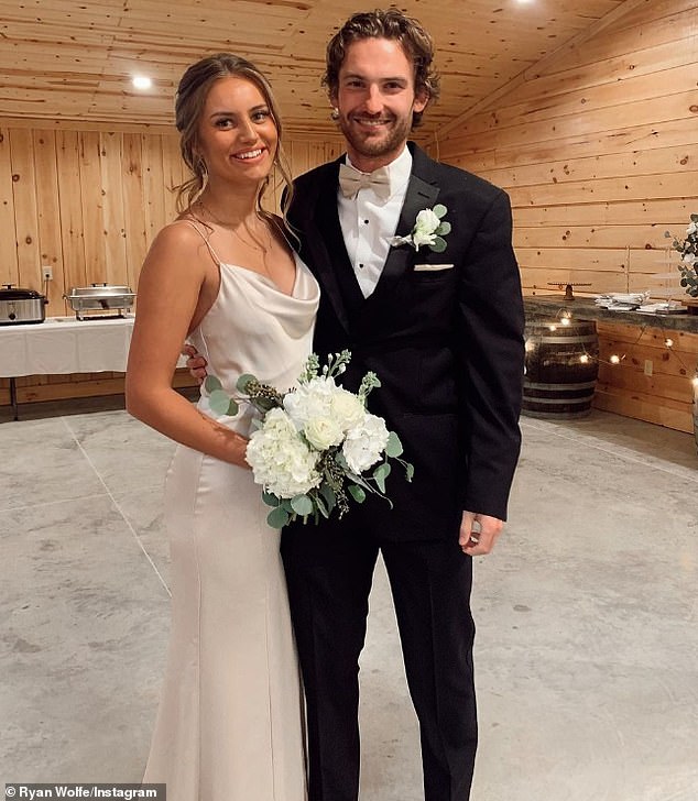 Nottingham Panthers player Adam Johnson and his fiancée Ryan Wolfe at a family wedding