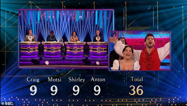 The pair once again failed to score a perfect 40 as they were given four nines by the judges, leaving them in second place on the leaderboard with 36.