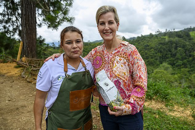 Inspirational: Duchess visits a coffee farm where former rebel fighters work as Colombia builds peace.  In the photo: Wednesday