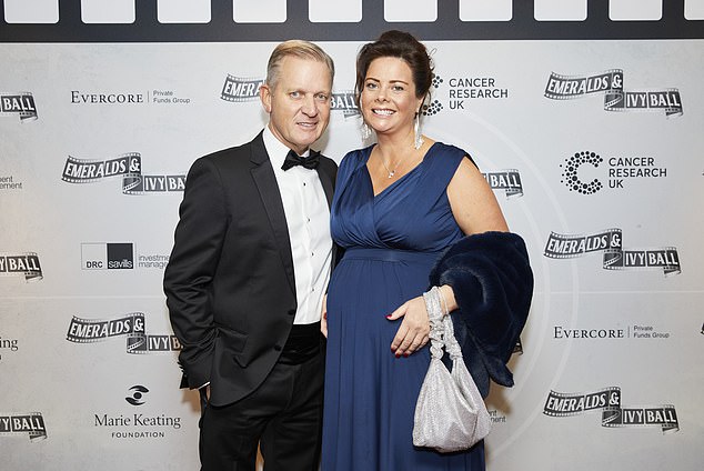 Jeremy Kyle, 58, looked dapper in a black co-ord and bow tie, while Vicky, 39, showed off her blossoming baby bump in a chic navy blue dress
