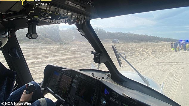 The RACQ LifeFlight Rescue helicopter crew was called to the remote beach.  Photo RACQ LifeFlight