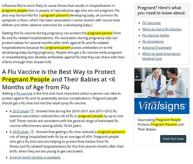 The CDC's flu vaccine guidelines, which were updated on September 7, 2023, made no mention of pregnant women and instead used the term 