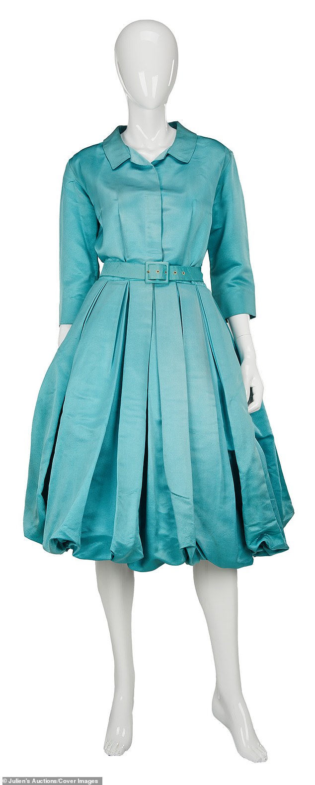 Greta Garbo's personal turquoise Ottoman silk shirt dress