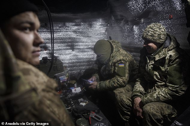 Ukrainian soldiers are placed in trenches recaptured from the Russian army on the Vuhledar frontline as the war between Russia and Ukraine continues in Donetsk Oblast, Ukraine on December 1, 2023