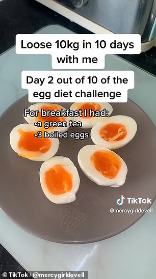 A video from @mercygirldevell, who has 6,346 followers, claims the egg diet can help you lose up to 10 kg (22 lbs) in just ten days