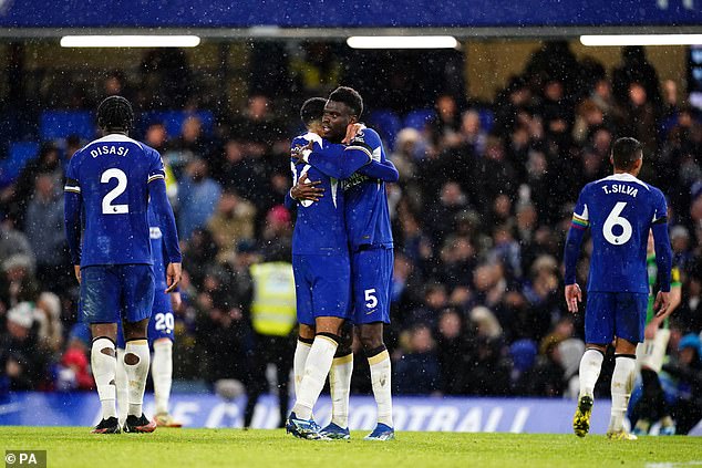 Blues defender Badiashile was in a jubilant mood after Chelsea held out against Brighton with ten men