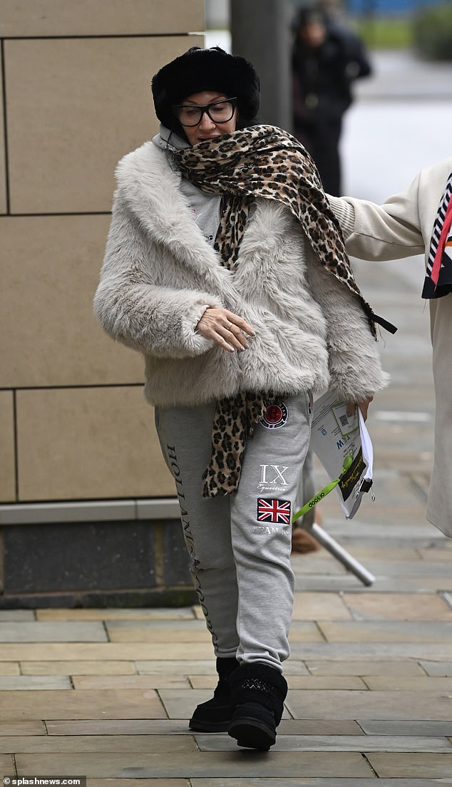 Singer and RuPaul's Drag Race judge Michelle Visage looked casual in a gray tracksuit with a Union Jack flag on one leg