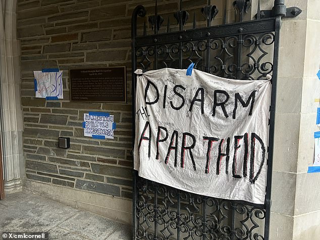 Cornell students protesting Israel and the university's involvement with companies doing business with Israel occupied a campus building Friday