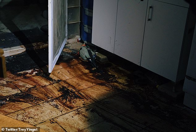 The blood-stained floors of a kibbutz after Hamas terrorists swept through the area