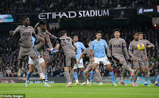 Manchester City equalized just three minutes later thanks to Son's own goal (pictured above)