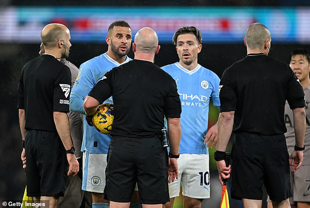 Kyle Walker and Grealish angrily made their feelings known to the referee after the match