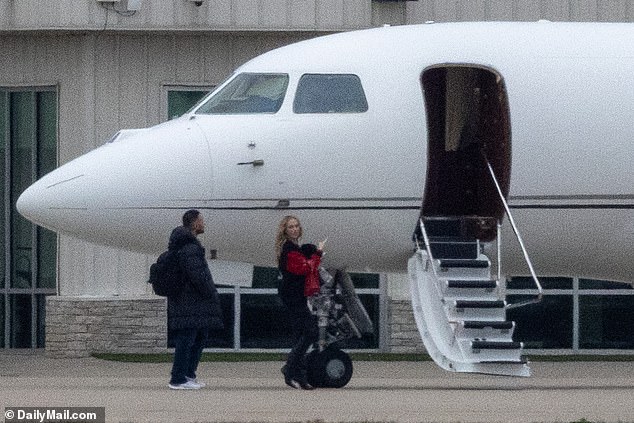 A few minutes earlier, Patrick Mahomes' wife Brittany was seen boarding the private jet