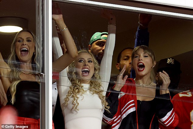 Earlier in October, she was also spotted (far left) with Taylor and Brittany as they cheered on the Chiefs as they took on the Denver Broncos