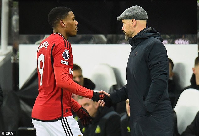 Martial and ten Hag appeared to have an argument in the first half, before the Frenchman was eventually substituted after an hour