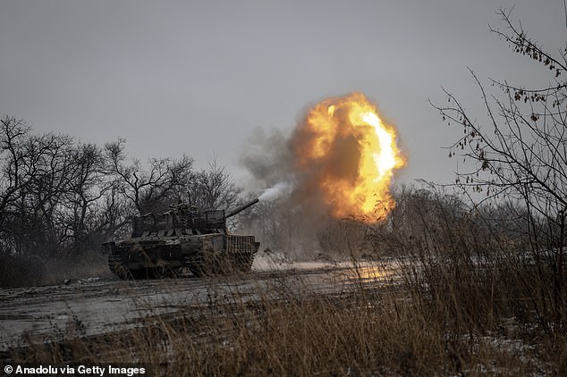 Ukrainian soldiers shoot targets as the war between Russia and Ukraine continues toward Avdiivka in Donetsk Oblast, Ukraine on December 1, 2023