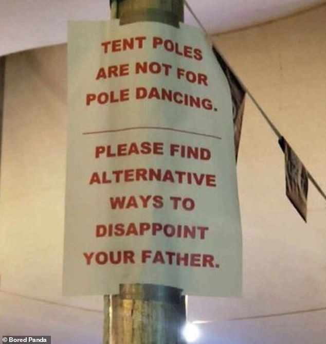 A hilarious sign asked people to give up pole dancing and told them to find another way to 'disappoint your dad'