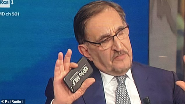 Fratelli d'Italia politician Ignazio La Russa with his 'funny' 100% MILF phone case in 2018