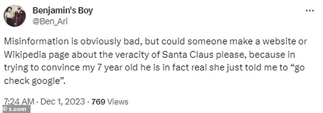 One X user suggested creating a special webpage for children 'about the truthfulness of Santa Claus'