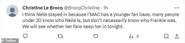 However, others refuted the claims, writing: 'I think Nella stayed in because MAC has a younger fan base, a lot of people under 30 know who Nella is but don't necessarily know who Frankie was'