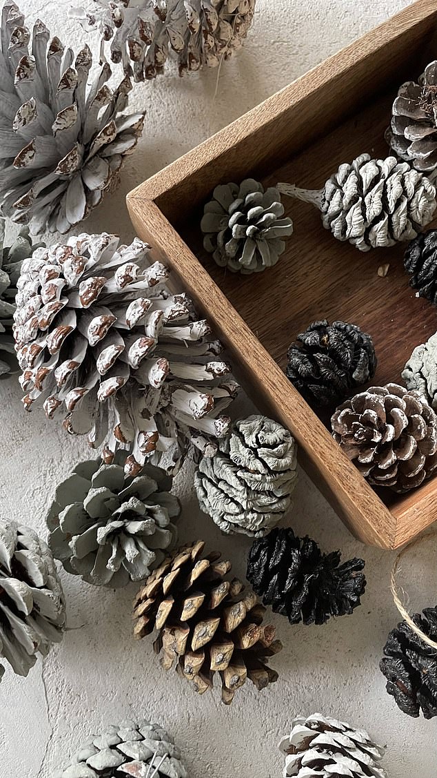 The freelance interior writer and content creator crushed pine cones to make decorations