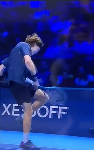 Andrei Rublev vented his frustration during his ATP Finals clash with Carlos Alcaraz by hitting his racket against his knee six times