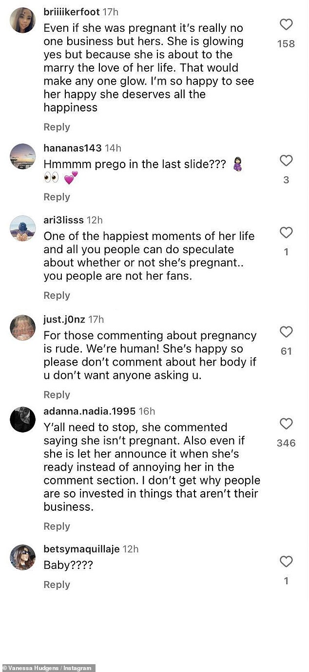 Others defended Vanessa as one said: 'For those commenting on pregnancy is rude.  We are human!  She's happy, so please don't comment on her body if you don't want someone to ask you.