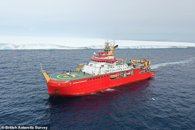 The British Antarctic Survey has released new videos and images taken by the RRS Sir David Attenborough showing the 'megamountain' stretching into the distance beyond the research vessel